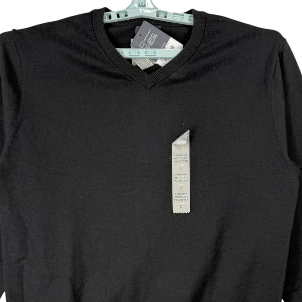St. Johns Bay Men's Pullover Super Soft Black V-Neck Sweater Size Large NWT‎